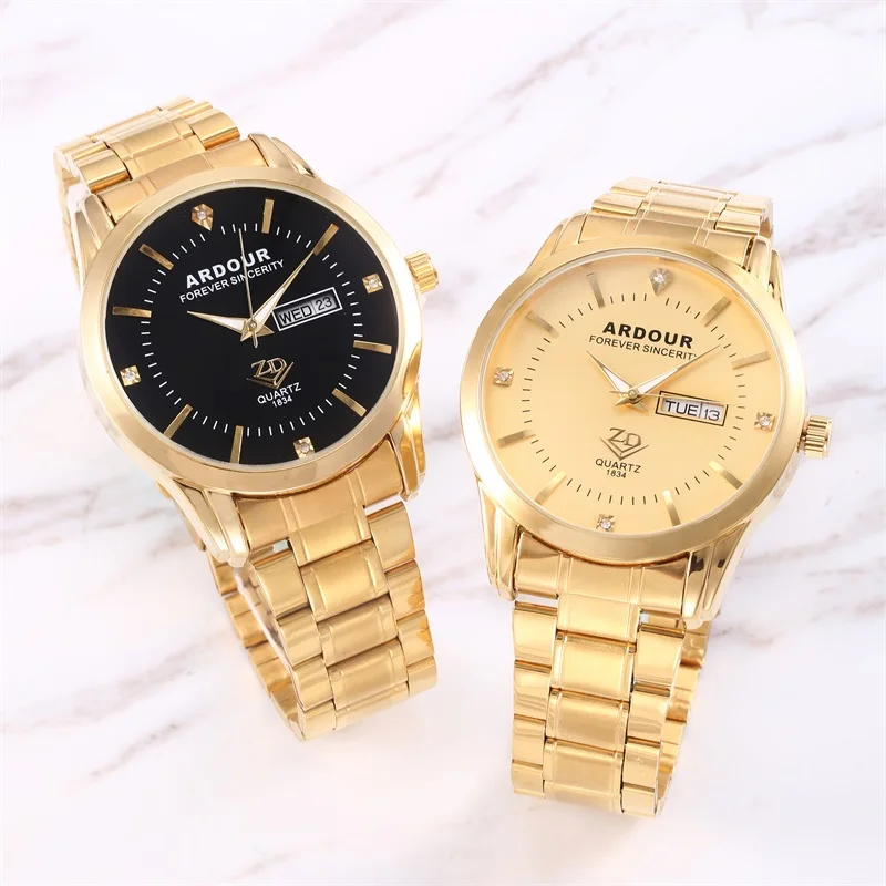 

Men Luxury 18K Gold Watches Golden Steel Quartz Watch Male Wristwatch Unique Style Big Dial Men Military Watch Relogio Masculino