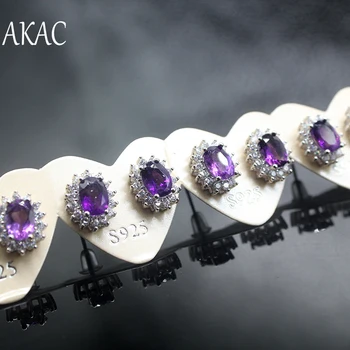 

Free shipping AKAC approx9*11mm natural purple amethyst quartz stud earrings for women earrings