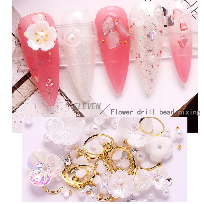NCF5 3D 100pcs/bag White Shell Flower 3D Nail Charms Jewelry 6 mm-11 mm White-Color Resin Flower Charms Nail Design 3D100418