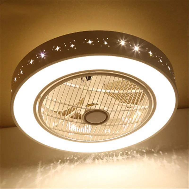 

Modern Bedroom Led Ceiling Fan Lamps Creative Circle Remote Control Three-Color Dimming Restaurant Fan Lights