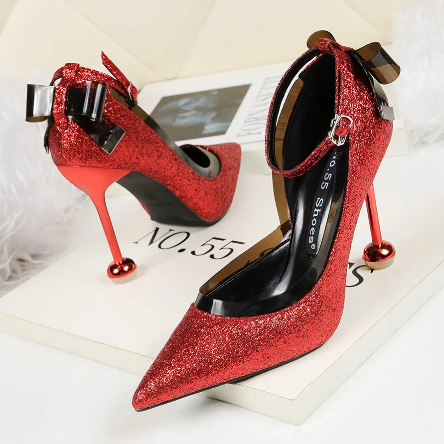 

Mary Jane Shoes Glitter Heels Wedding Heels Bride Shoes Bing Bing Stiletto Extreme High Heels Black Pumps Women Shoes Tacones