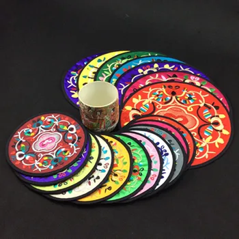 

10 Pair Personalized Round Embroidery Eco 2 Sets of Coasters Christmas Party Favor Chinese style Fabric Cup Mats