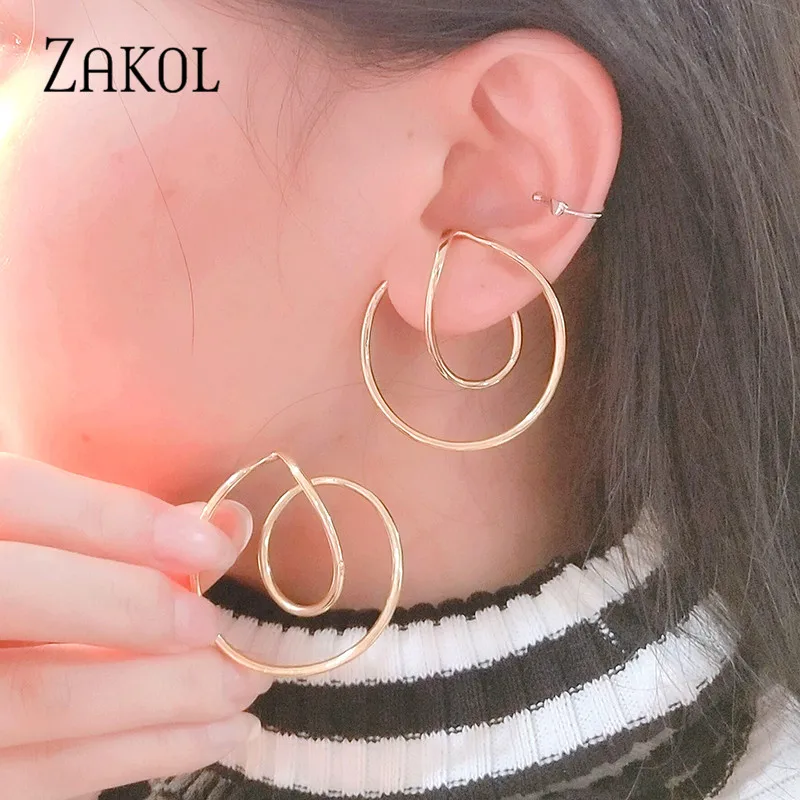 ZAKOL, модные круглые медные серьги золотистого цвета на застежке для женщин и девушек, Простые Вечерние серьги для вечернего платья, ювелирные изделия для ушей FSEP3015