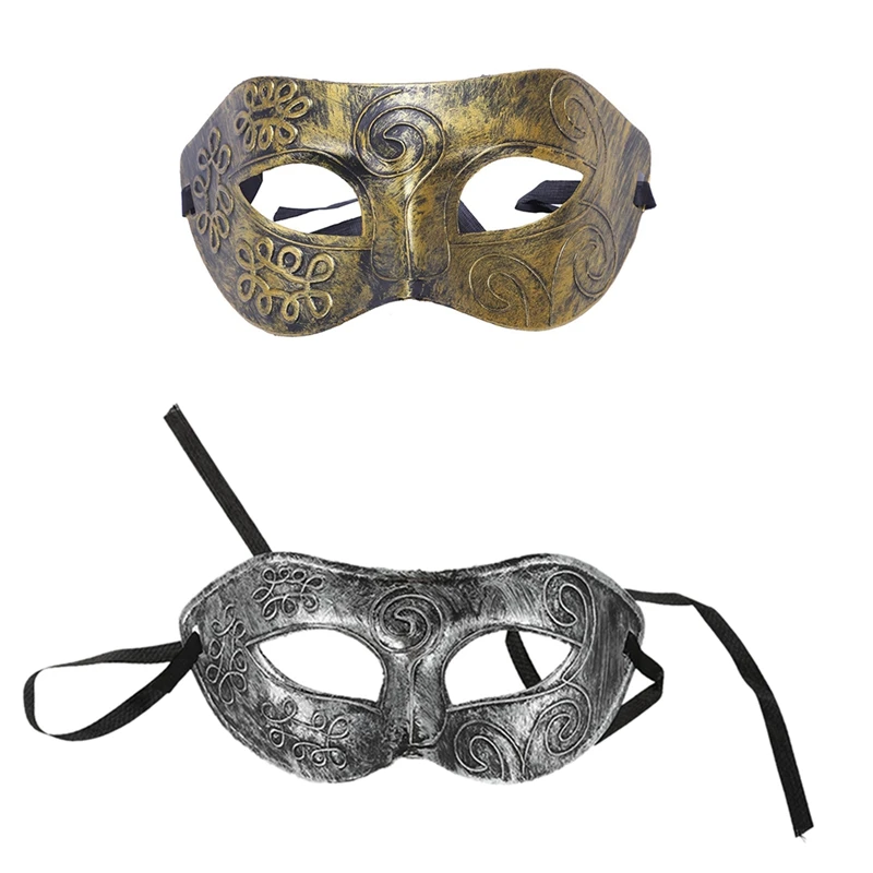 Top-2Pcs, Мужская Маскарадная маска, Бальные маски, маскарадные маски для вечеринки, Венецианская маска для лица, Римский гладиатор, серебро и золото