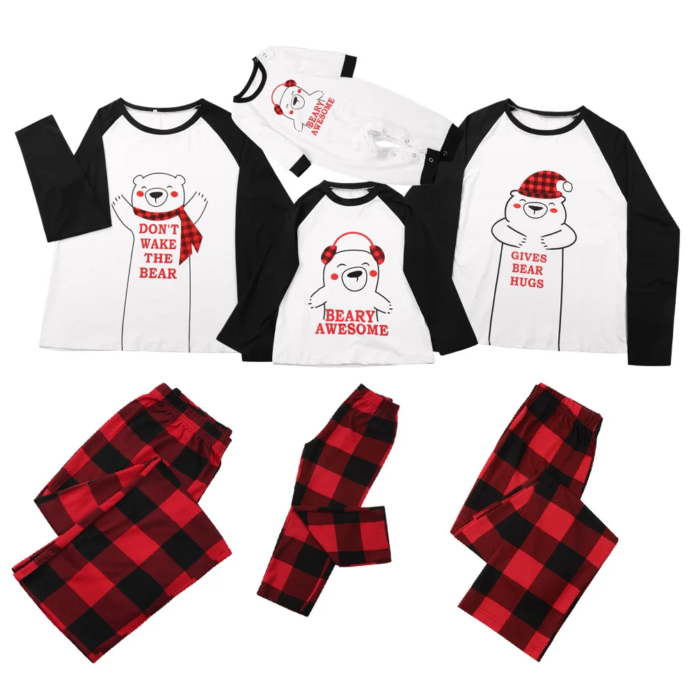 Traje familiar informal para el hogar, pijamas navideños de manga larga para mamá y yo, ropa de invierno de estilo atractivo para padre e hijos con dibujos animados para mujer