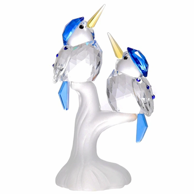Пара птиц, хрустальные поделки, стеклянные фигурки животных Kingfisher, миниатюры для домашнего декора, коллекционные рождественские детали