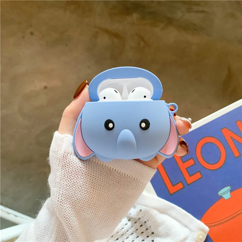 3D стереоскопический мультфильм Dumbo милые слон защиты корпусы гарнитурные для Apple Airpods 1 2 силиконовый чехол с кольцом ремешок