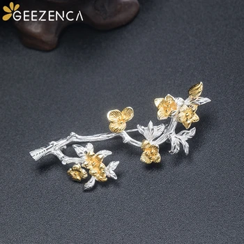 

925 Sterling Silver Double Color Peach Flower Brooches Fine Jewelry for Women Cute Elegant Trendy Pin Brooch Office Party Gift