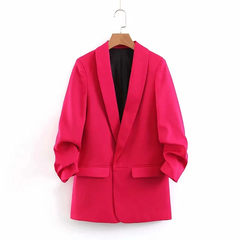 JXYSY, женский элегантный пиджак и куртки, с одной пуговицей, с карманами, с длинным рукавом, красный, женские повседневные пальто, Блейзер, feminino, шикарные топы