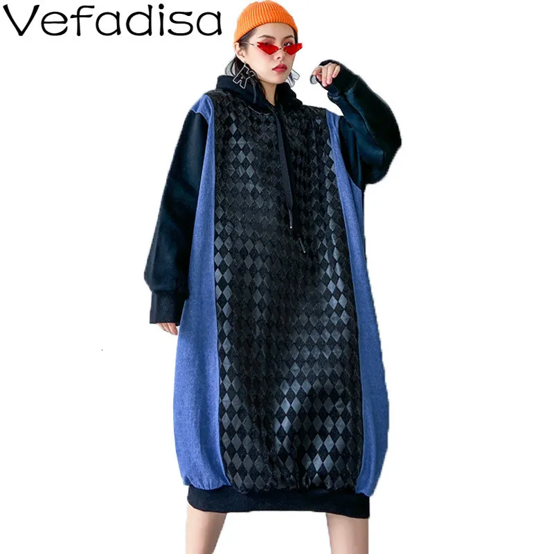 Женское трикотажное платье Vefadisa из искусственной кожи с капюшоном джинсовый