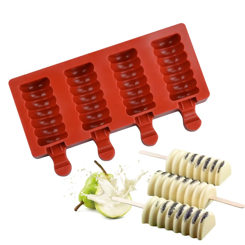 

4 Cavities Silicone Freezer Ice Cream candy bar Making Tool Juice Popsicle Molds Children Pop Lolly Tray Ice Cube maker