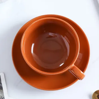 

Wide Mouth Large Capacity Fancy Coffee Cup Ceramic European Card Cloth And Saucer Latte Pull Flower Drinkware