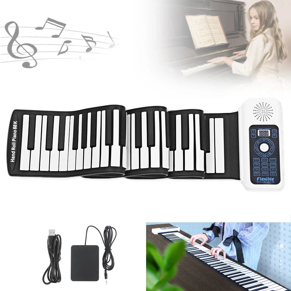 88 клавиш Портативный USB MIDI Roll Up Piano Силиконовый Электронный гибкий клавиатура орган встроенный динамик с поддерживающей педалью