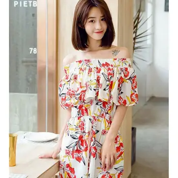 

Holiday Chiffon Womens Jumpsuits Summer High Waist O-Neck Short Sleeve Wide Leg Loose Floral Rompers Overalls Ropa Mujer 2020 E