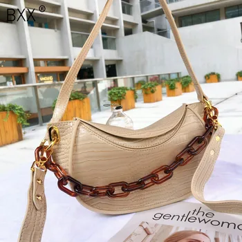 

[BXX] PU Leather Acrylic Chain Crossbody Bags For Women 2020 Brand Designer Dumplings Messenger Bag Female Travel Handbags a107