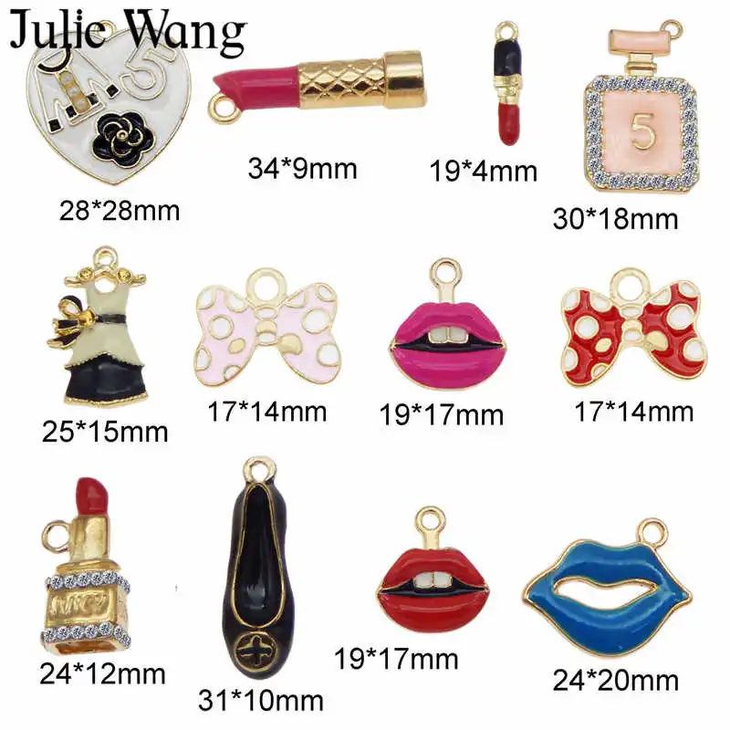 Julie Wang, 12 шт., эмалированные подвески, сплав, смешанный, для девушек, помада, губы, платье, обувь, ожерелье, подвеска, браслет, аксессуар для изготовления ювелирных изделий