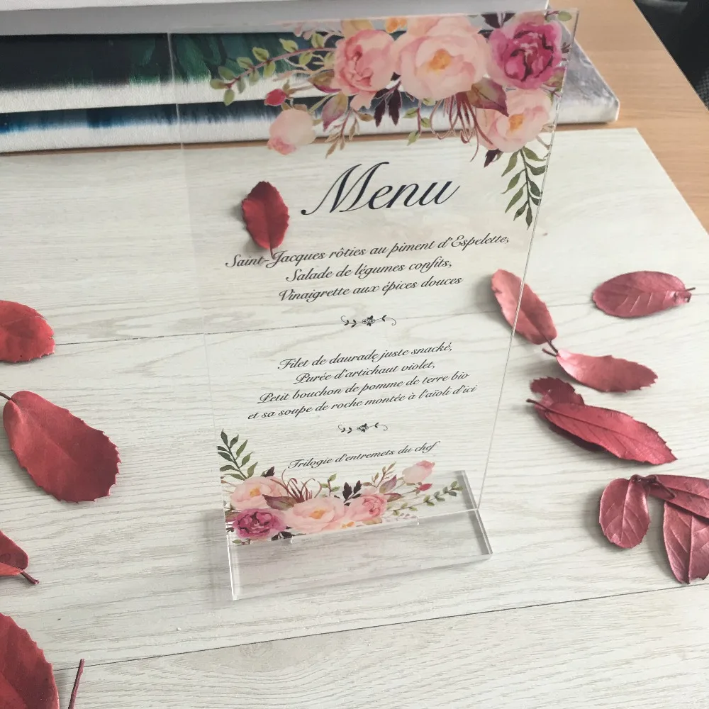 

New Menu Card Wedding Table Decoration Invitation Card With Stand Holder Hot Sell Acrylic Clear Wedding Invitations