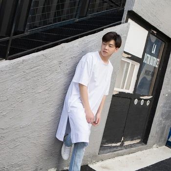 

Summer personality ultra-long half-sleeved T-shirt undershirt short-sleeved ultra-loose t-shirt over the knee long men's t-shir