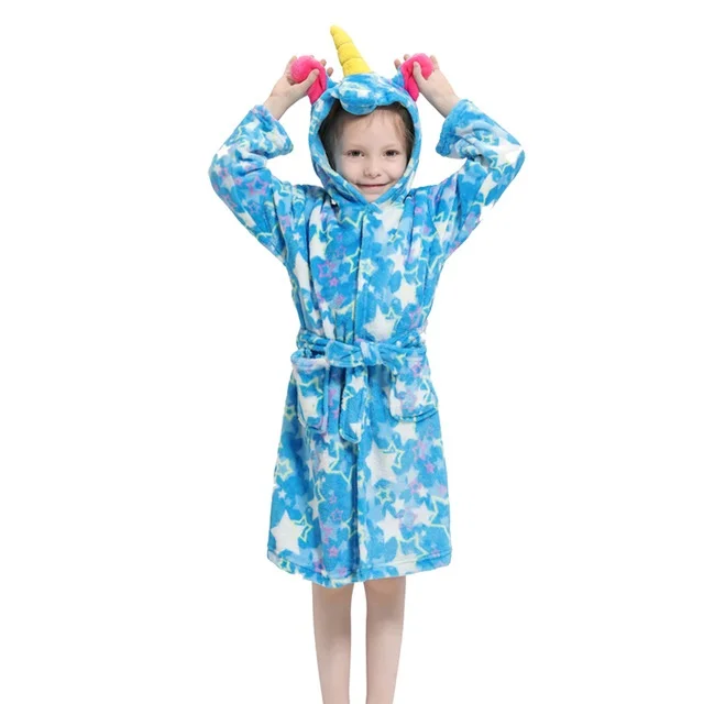 Детский флисовый Халат с капюшоном и единорогом cola, детские пижамы, халат, пижамы с животными кигуруми, пижамы для мальчиков и девочек - Цвет: as picture