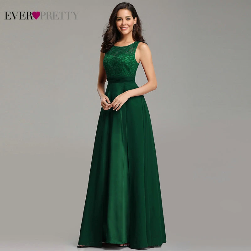 Elegant Prom Dresses Long 2020 Ever Pretty EZ07695 Womens Sexy A-line Sleeveless O-neck Chiffon Lace Cheap Evening Party Gowns