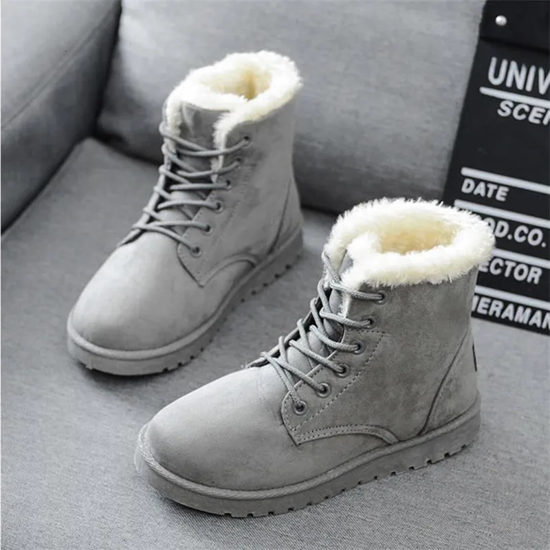 

2020 Women Winter Snow Boots Warm Flat Plus Size Platform Lace Up Ladies Women's Shoes New Flock Fur Suede Ankle Boots Female