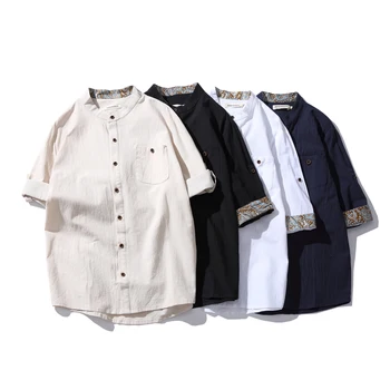 

Men Vintage Summer Linen Shirt Mens Fashion Leisure Shirts Male Harajuku Clothes Short Sleeve Japanese High Quality 2020 New