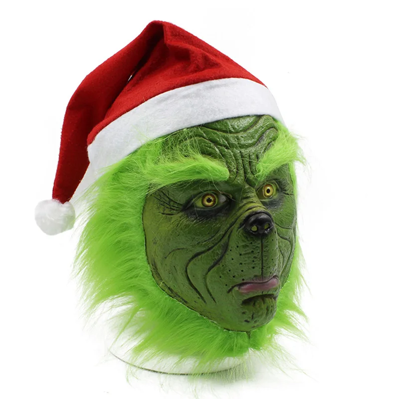 Забавные латексные маски Grinch, рождественские перчатки, Рождественский костюм, Вечерние Маски Grinch, карнавальные маски для лица