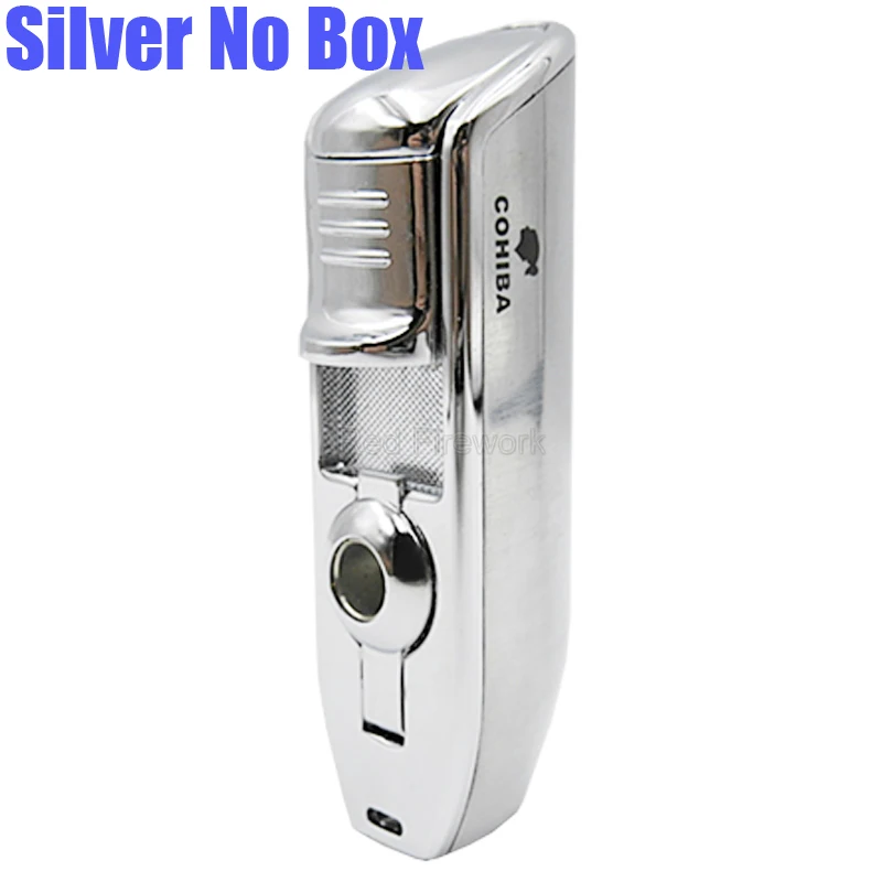 Silver No Box COHIBA гаджет змея рот форма металла ветрозащитный 3 фонарь струи пламени прикуривателя W/Встроенный сигары удар W/Подарочная коробка - Цвет: Silver No Box