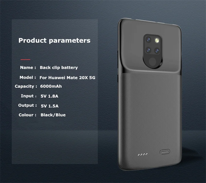 6000 мАч портативное зарядное устройство матовый чехол 20X5G power Bank чехол для huawei mate 20X5G запасное зарядное устройство чехол