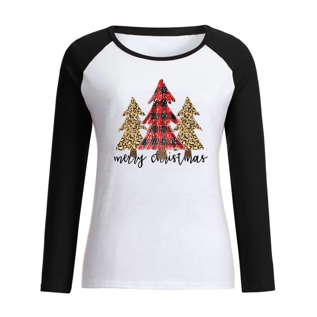30# Merry Christmas женская футболка с вышитым алфавитом и рождественским принтом топы с длинным рукавом размера плюс Готическая Футболка camiseta mujer - Цвет: Black