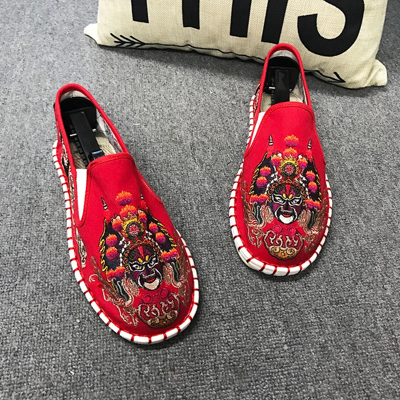 Светильник, износостойкая резиновая парусиновая Весенняя модная вышитая обувь мужская обувь на плоской подошве, парусиновые Харадзюку мужские эспадрильи, лоферы - Цвет: Red Ba wang