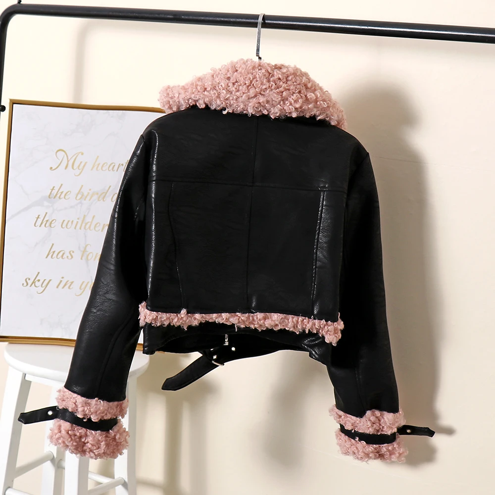Manteau femme, Лоскутная кожаная куртка из овечьей шерсти, пальто для женщин, осенне-зимние кожаные куртки, верхняя одежда, chaquetas mujer