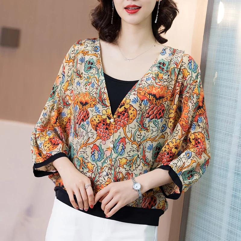 

Korean Fashion Silk Women Blouses Shirt Summer Woman Satin Print Blouse Top Plus Size Blusas Mujer De Moda 2020 Camisas Mujer