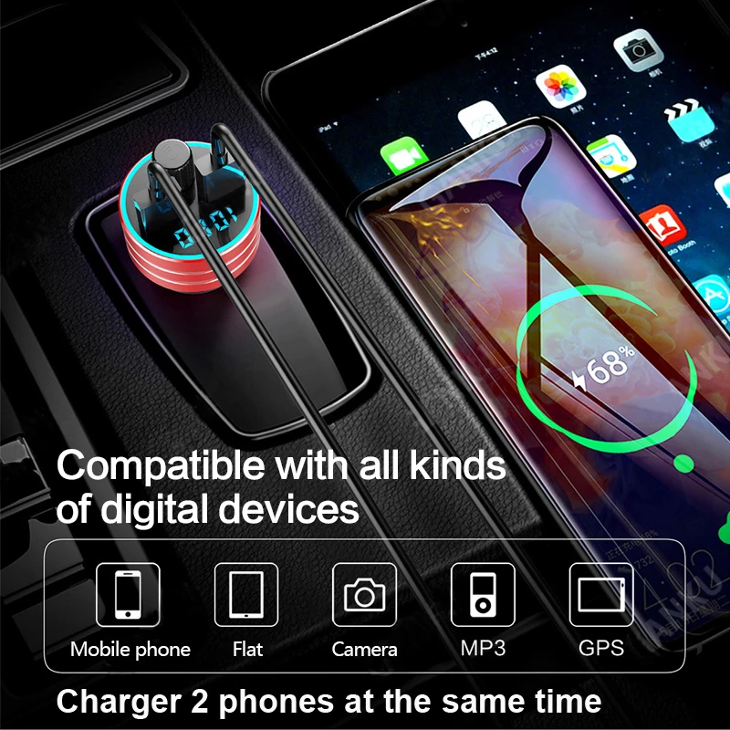 FM трансмиттер автомобильный с поддержкой Bluetooth и mp3 плеером 2 USB