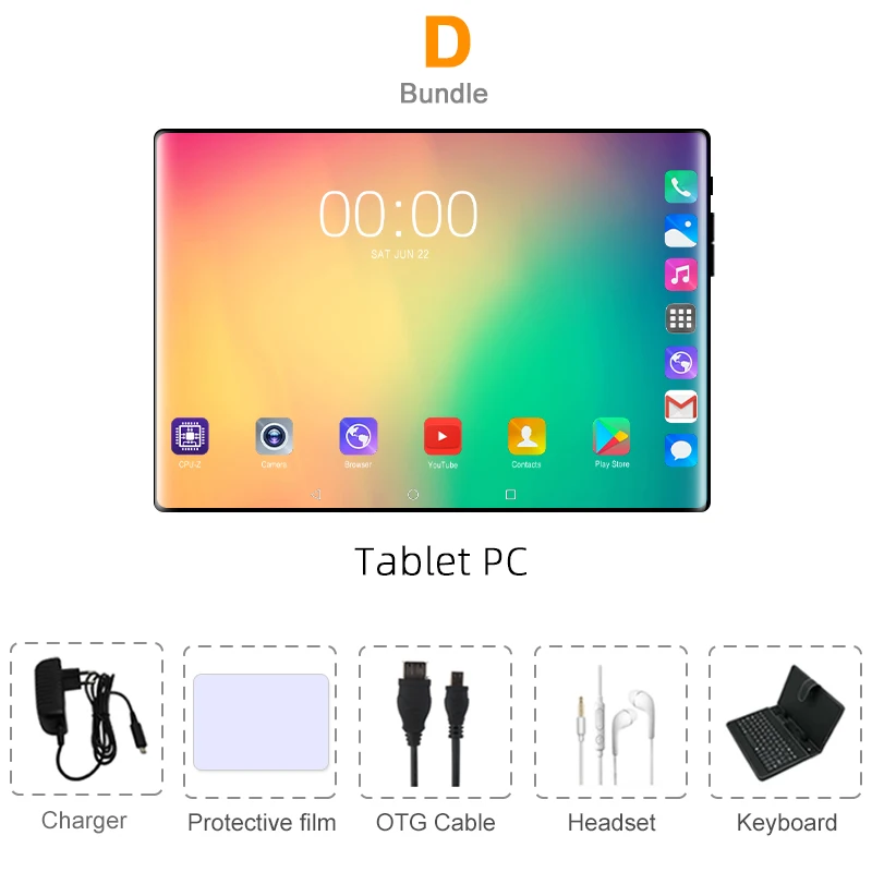Комплект 4 CiGe 10,1 'Планшеты Android 9,0 модель mtk8752 Octa Core Ram 6GB rom 128GB Dual SIM для фотоаппарата, планшета, ПК Wifi gps bluetooth телефонный звонок - Комплект: Комплект 4