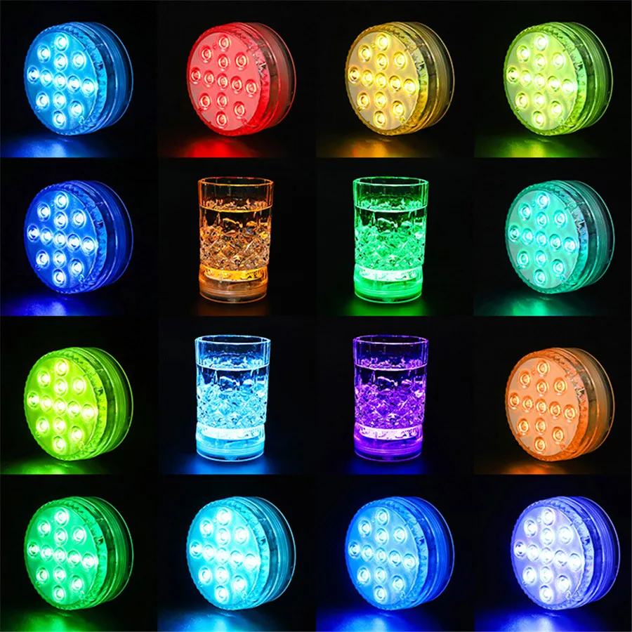2020 Upgrade 13 LED RGB Submersible Light With Magnet and Suction Cup Swimming Pool Light Underwater Tea Night Light for Pond