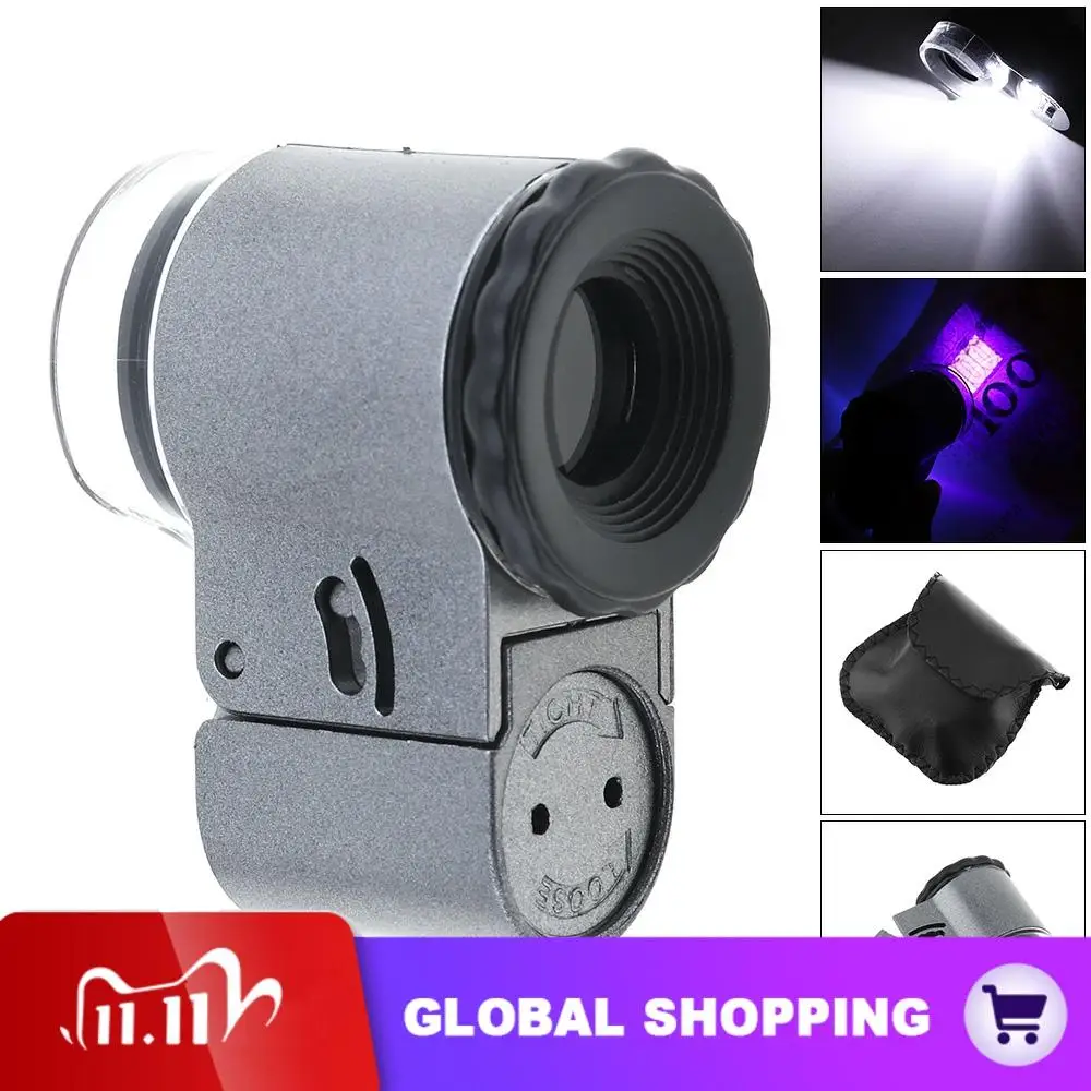 

Portable Adjustable Magnifier Loupe 50X Microscope Magnifying Glass with LED UV Light for Jewelry Diamond Currency Detector