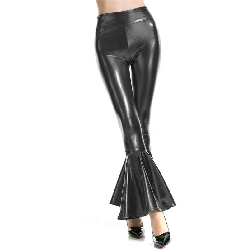 INDJXND женские широкие яркие кожаные леггинсы с высокой талией, тонкие длинные штаны, женские блестящие штаны, леггинсы для ночного клуба, роговые брюки - Цвет: K354 Black