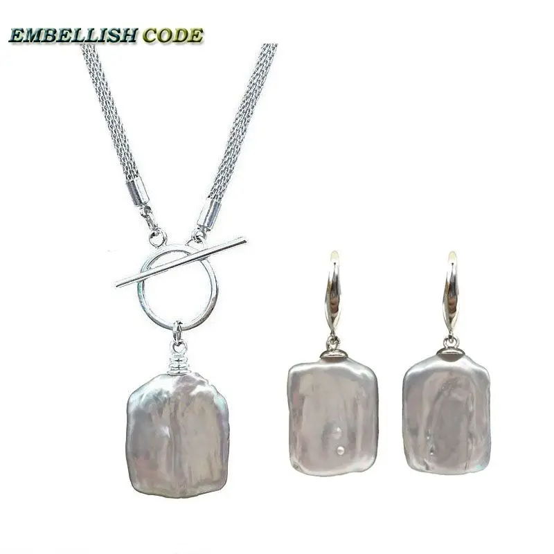 

IQ clasp gray pearls Pendant simple hook earring block shape net chain Necklace natural big size charming jewelry for LADY