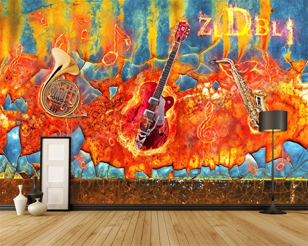 XUE SU Custom wallpaper photo background wall 3D-8D mural rock music retro background wall decoration painting