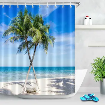 

Exotic Beach Palm Tree Waterproof Fabric Shower Curtain Set Bathroom Custom