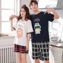 QWEEK/Летняя пара пижам с мультяшным принтом; милые женские пижамы с круглым вырезом и коротким рукавом; домашняя пижама для женщин в Корейском стиле; Комплект для сна