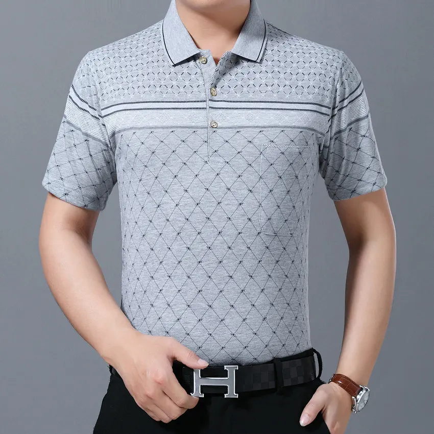 

Man Summer Polo Shirt Wine Red Navy Blue Gray Plaid Short Sleeve Turn Down Collar Tops Men Smart Casual Business Polo Shirts New