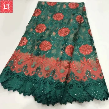 

2020 Green African Beaded Lace Fabric Embroidered Nigerian Laces Fabric High Quality French Tulle Lace Fabric For Women 5 Yards