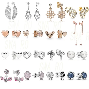 

New Fashion Butterfly Wings Rose Gold Jewelry Leaves Pink Flowers Wild Ladybug Blue Crystal Pearl Earrings Original