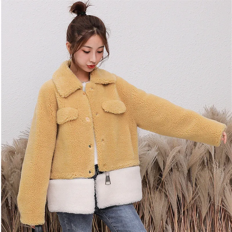 yellow Новая зимняя женская шуба из овечьей шерсти модная меховая Шуба на молнии Высококачественная Толстая теплая шуба плюс размер куртка из искусственного меха - Цвет: yellow