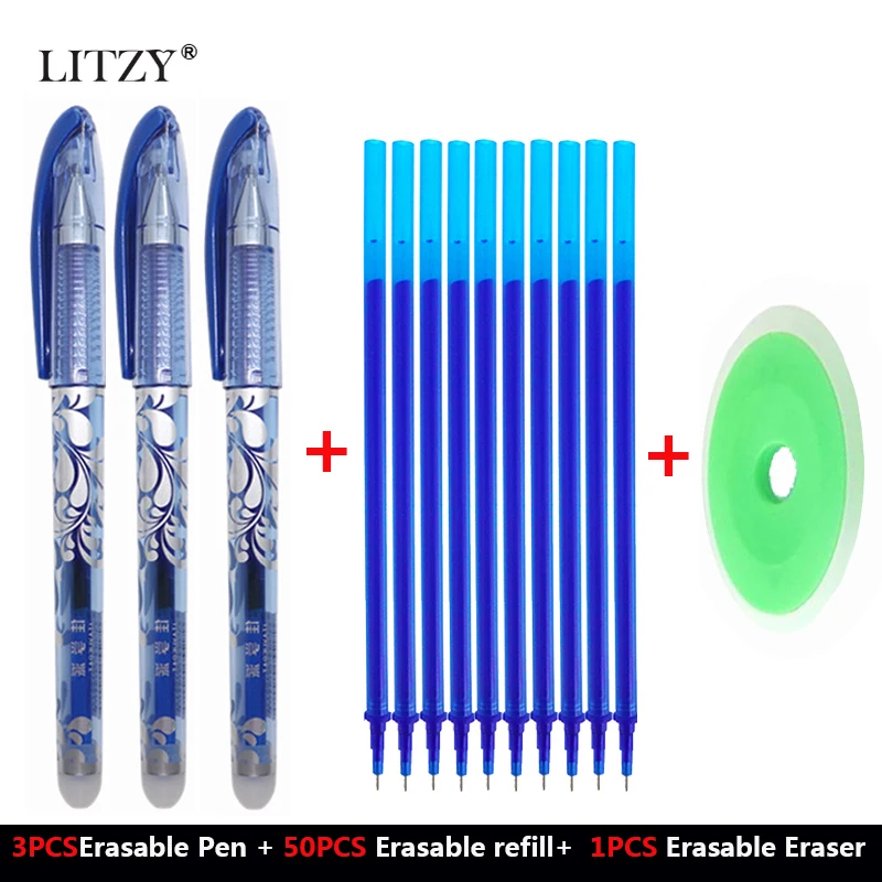 

54 PCS/Set Erasable Pen Refill Gel Pen 0.5mm Erasable Eraser 4 Colors Stationery For School Office Pens Writing Tool Supplies