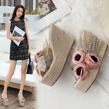 

Shoes On A Wedge Ladies' Slippers Platform Slipers Women Heeled Mules 2020 Summer Heels Rome Slides Wedges Scandals Super High