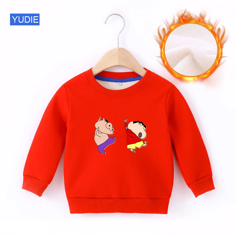 Толстовки с капюшоном для мальчиков; Детские свитшоты; Crayon Shinchan; зимняя теплая хлопковая детская одежда для маленьких мальчиков и девочек; крутой пуловер для малышей