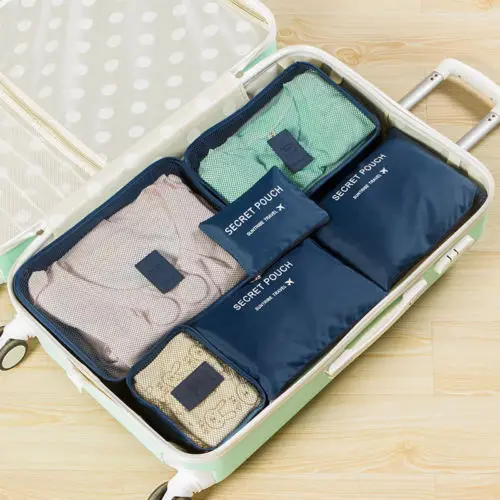 Pop 6 шт. органайзер для путешествий сумка защита конфиденциальности тканевая сумка Портативная Коробка для хранения багажа чемодан Водонепроницаемый - Цвет: Темно-синий